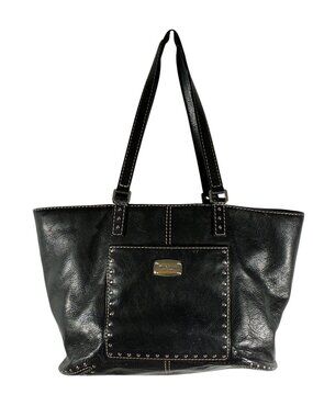 Michael Michael Kors Black Leather Studded Tote Bag With Contrast Stitching